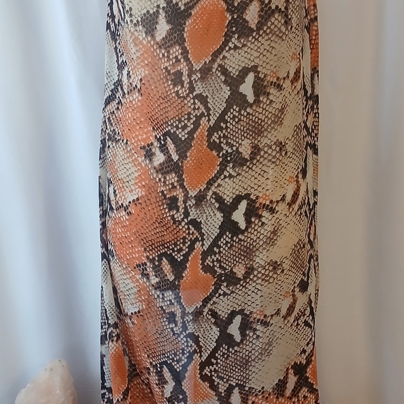 SHEIN Duster Hi Low Outter Wear Styled Look Snakeskin Orange Blk Sz L - Picture 3 of 13